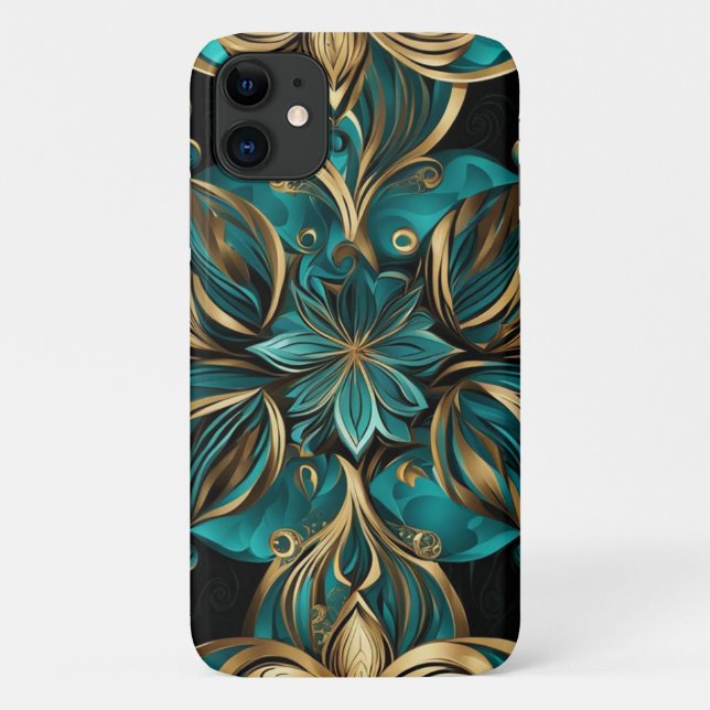 Damask Flower Gold Emerald Black Case-Mate iPhone Case (Back)