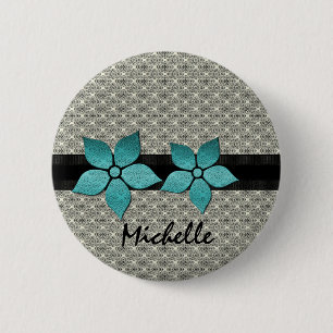 Damask Flowers Striped Border Button