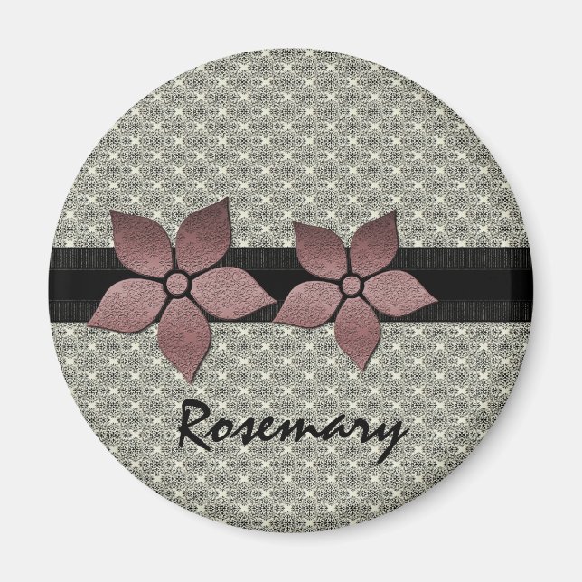 Damask Flowers Striped Border Magnet (Front)