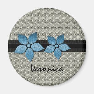 Damask Flowers Striped Border Magnet
