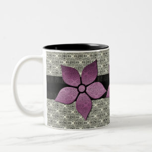Damask Flowers Striped Border Mug