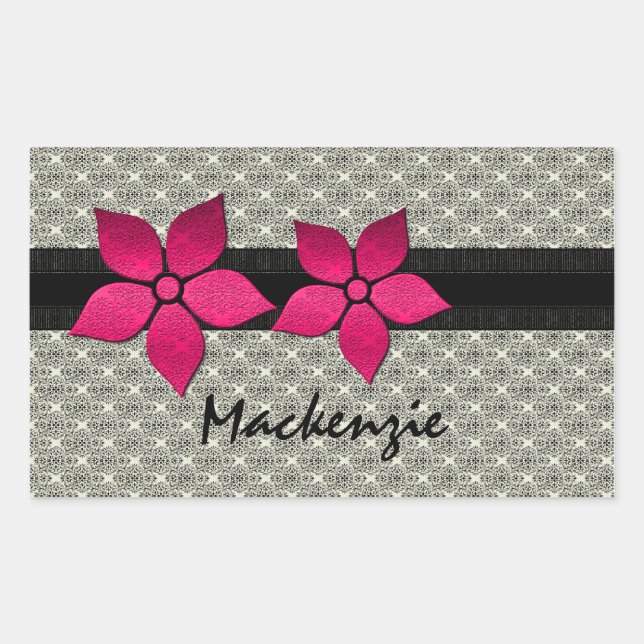 Damask Flowers Striped Border Stickers (Front)