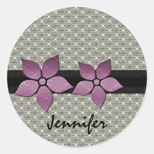 Damask Flowers Striped Border Stickers (Front)