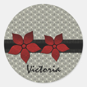 Damask Flowers Striped Border Stickers