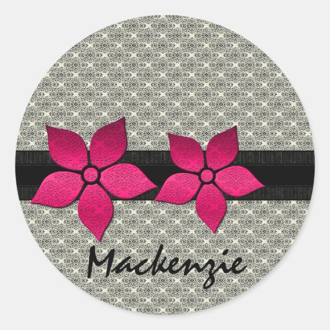 Damask Flowers Striped Border Stickers (Front)