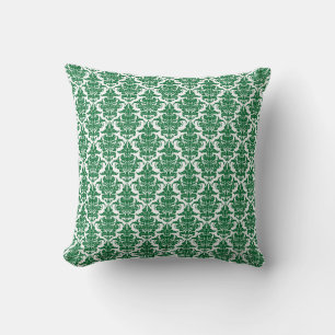 Damask - Forest Green on White Cushion