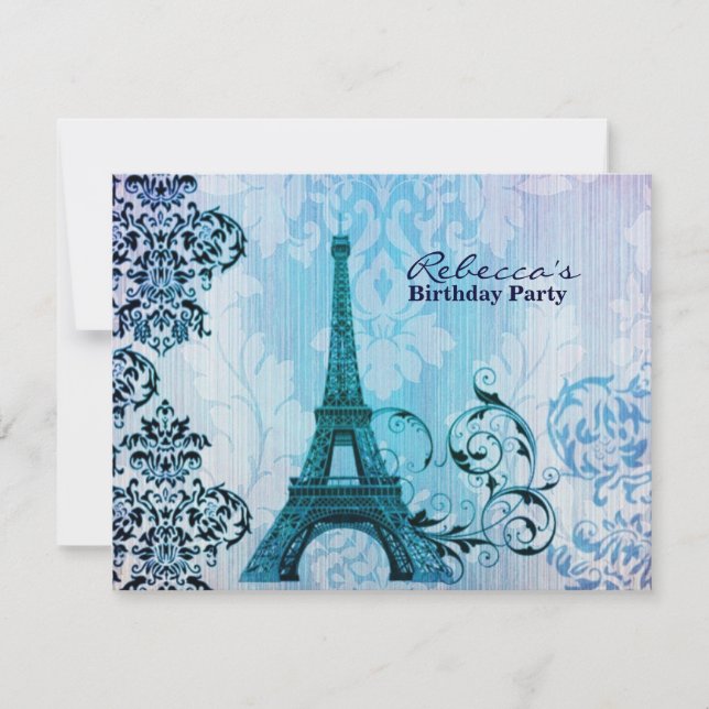damask french Eiffel Tower Parisian birthday party Invitation (Front)