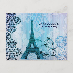 damask french Eiffel Tower Parisian birthday party Invitation
