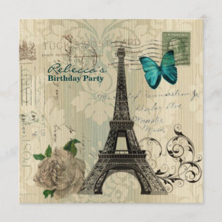 damask french Eiffel Tower Parisian birthday party Invitation