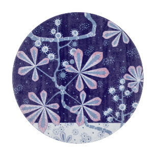 Damask Frost Flower Round Glass Cutting Board