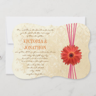 Damask Fuchsia Gerber Daisy Wedding Invitation