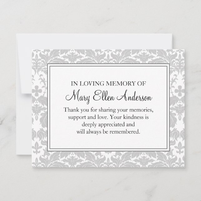 Damask Funeral Note Card Flat Bereavement Note (Front)