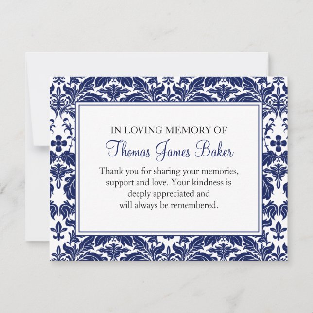 Damask Funeral Note Card Flat Bereavement Note (Front)