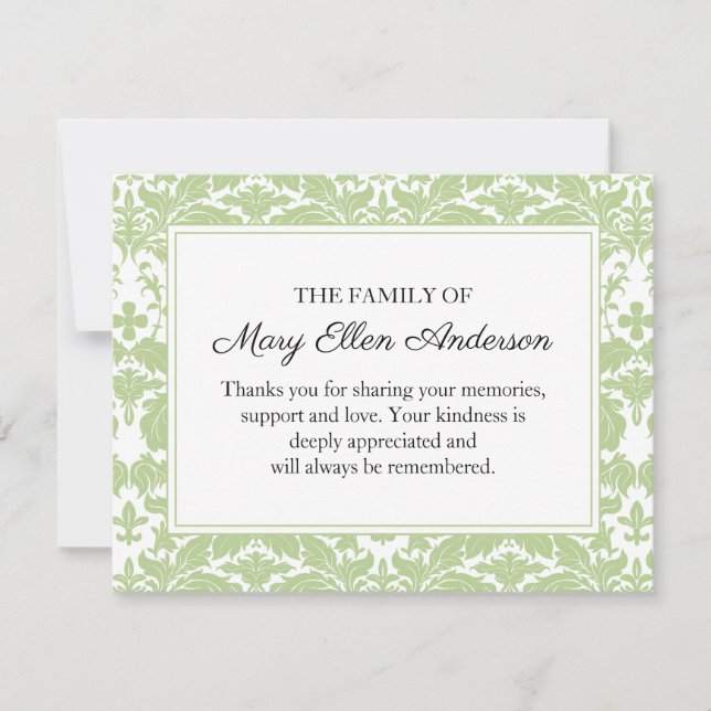 Damask Funeral Note Card Flat Bereavement Note (Front)