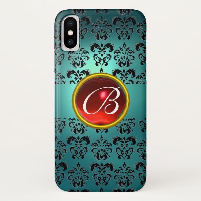DAMASK GEM MONOGRAM blue black red Case-Mate iPhone Case (Back)