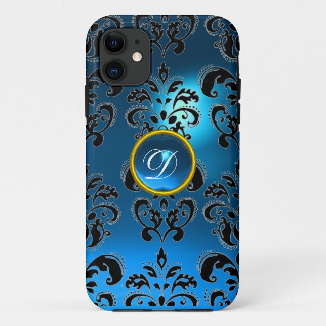 DAMASK GEM MONOGRAM blue Case-Mate iPhone Case (Back)