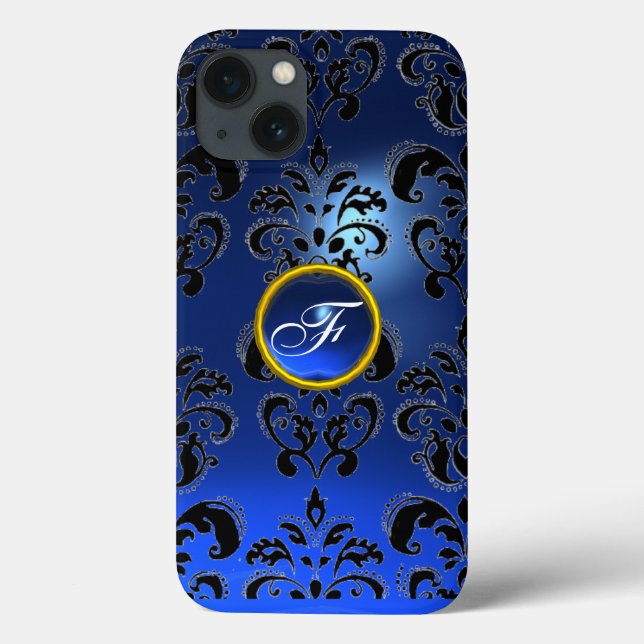 DAMASK GEM MONOGRAM blue dark Case-Mate iPhone Case (Back)