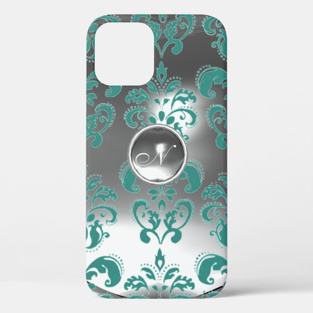 DAMASK GEM MONOGRAM blue white Case-Mate iPhone Case (Back)