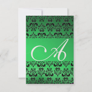 DAMASK GEM MONOGRAM green rsvp gold Invitation