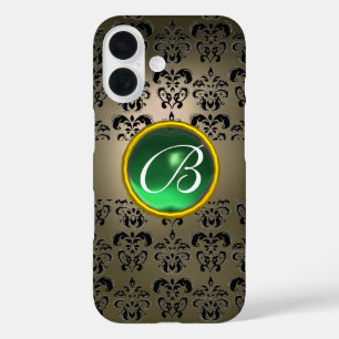 DAMASK GEM MONOGRAM grey black green iPhone 16 Case