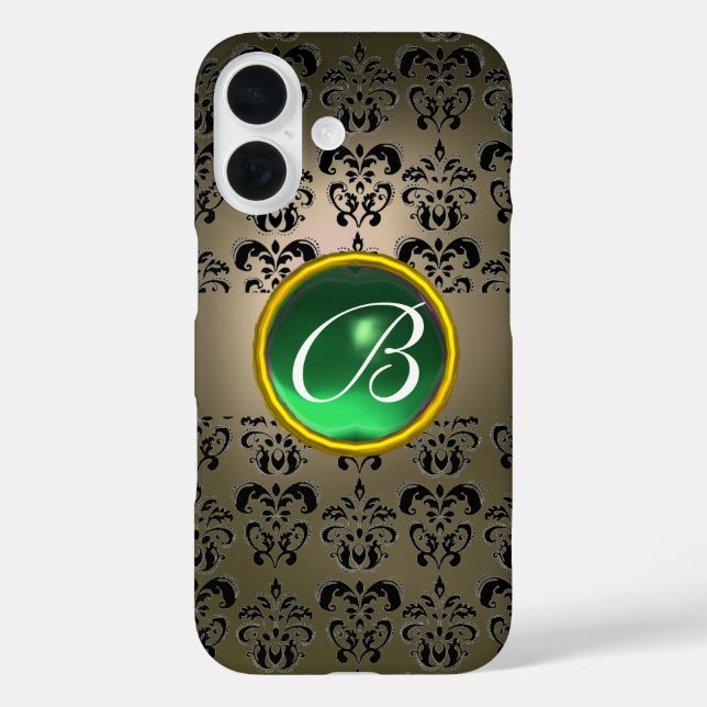 DAMASK GEM MONOGRAM grey black green Case-Mate iPhone Case (Back)