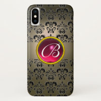 DAMASK GEM MONOGRAM grey black pink fuchsia