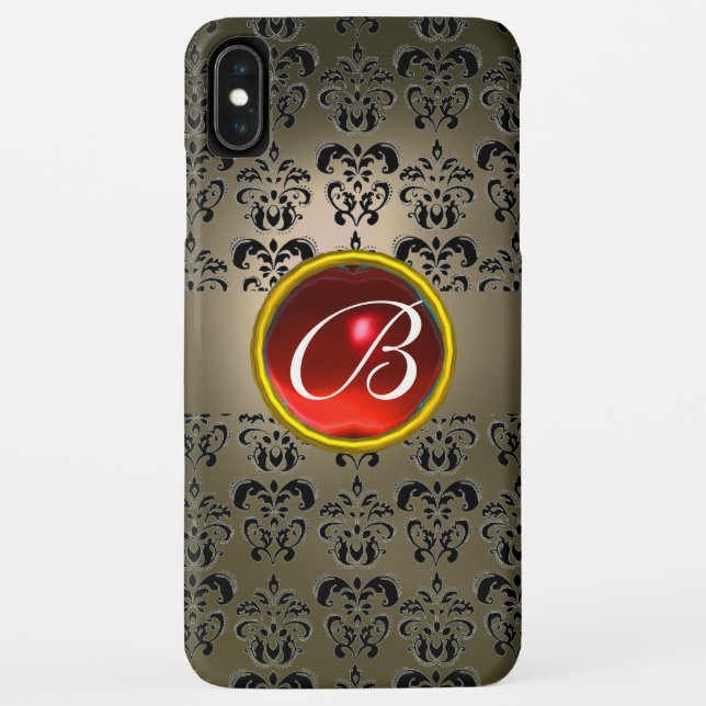 DAMASK GEM MONOGRAM grey black red Case-Mate iPhone Case (Back)