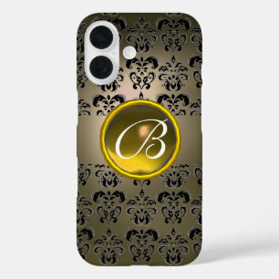 DAMASK GEM MONOGRAM grey black yellow iPhone 16 Case