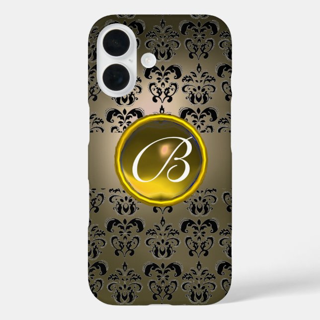 DAMASK GEM MONOGRAM grey black yellow Case-Mate iPhone Case (Back)