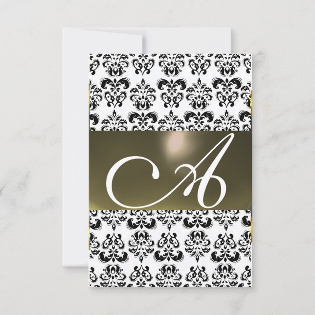 DAMASK GEM MONOGRAM grey white rsvp Invitation (Front)