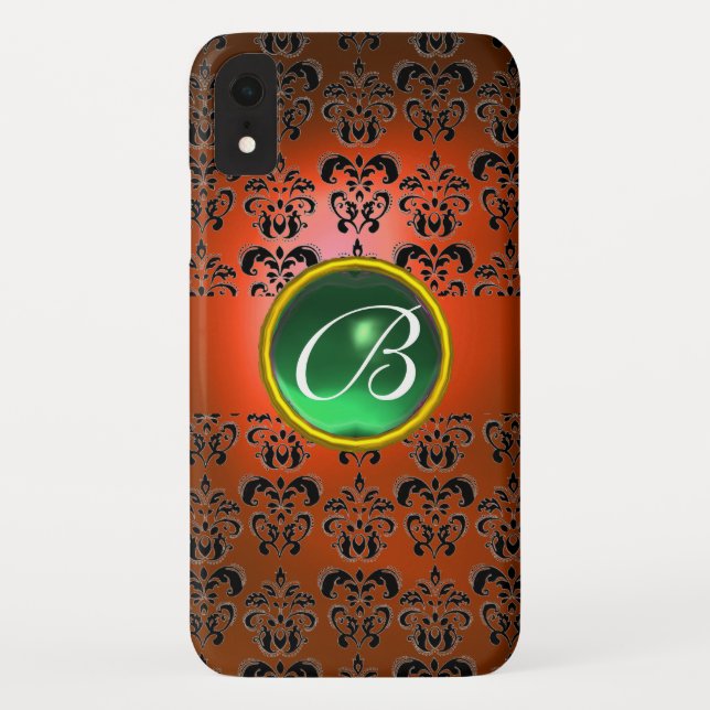 DAMASK GEM MONOGRAM orange black green Case-Mate iPhone Case (Back)