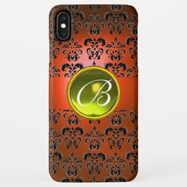DAMASK GEM MONOGRAM orange black yellow Case-Mate iPhone Case (Back)