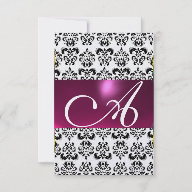 DAMASK GEM MONOGRAM pink rsvp ice Invitation (Front)