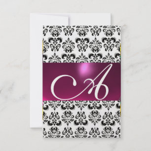 DAMASK GEM MONOGRAM pink rsvp ice Invitation