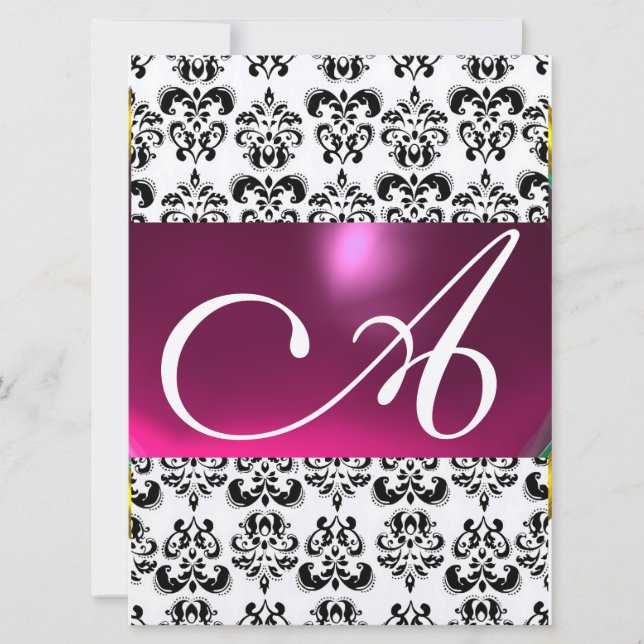 DAMASK GEM MONOGRAM purple pink gold Invitation (Front)