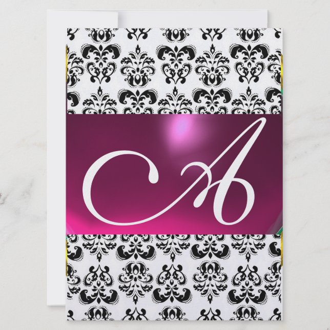 DAMASK GEM MONOGRAM purple pink ice white Invitation (Front)