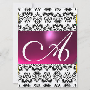 DAMASK GEM MONOGRAM purple pink white Invitation