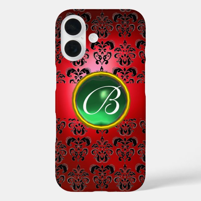 DAMASK GEM MONOGRAM red black green Case-Mate iPhone Case (Back)