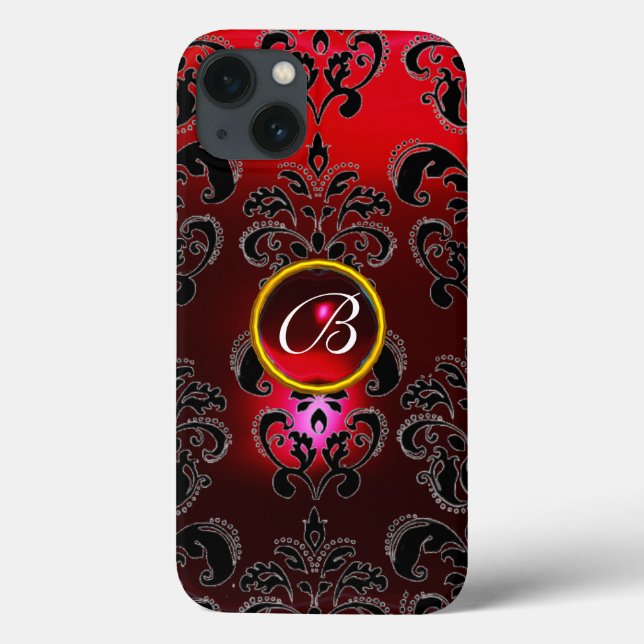 DAMASK GEM MONOGRAM Red Burgundy Black Case-Mate iPhone Case (Back)