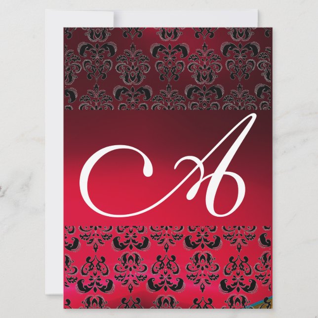 DAMASK GEM MONOGRAM red burgundy white Invitation (Front)