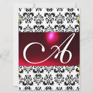 DAMASK GEM MONOGRAM red burgundy white Invitation