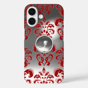 DAMASK GEM MONOGRAM red white iPhone 16 Case