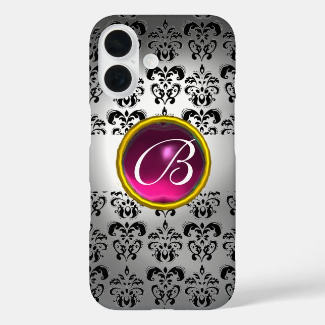 DAMASK GEM MONOGRAM white black pink Case-Mate iPhone Case (Back)