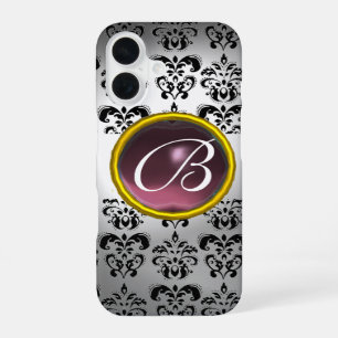 DAMASK GEM MONOGRAM white black purple iPhone 16 Case
