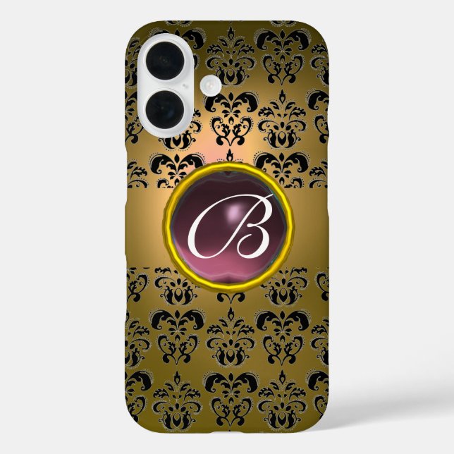 DAMASK GEM MONOGRAM yellow black purple Case-Mate iPhone Case (Back)