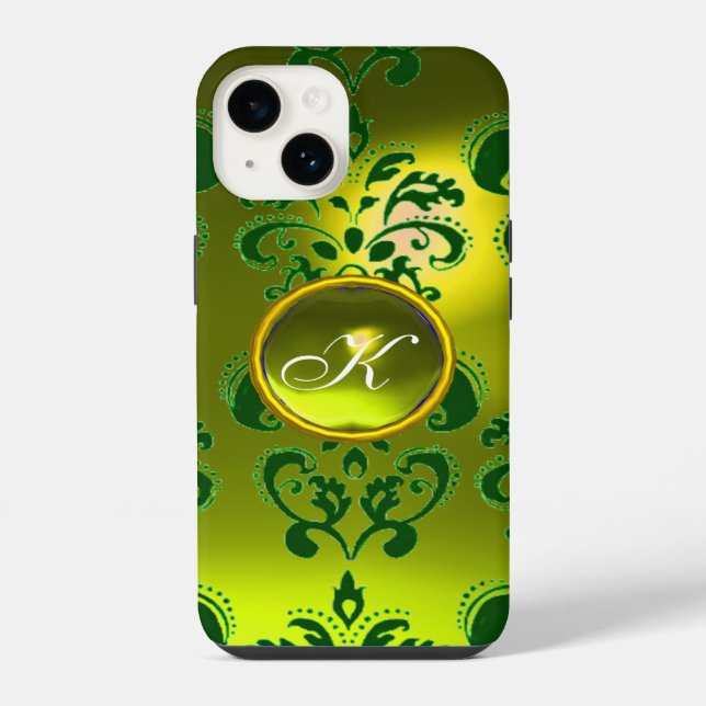 DAMASK GEM MONOGRAM yellow green iPhone Case (Back)