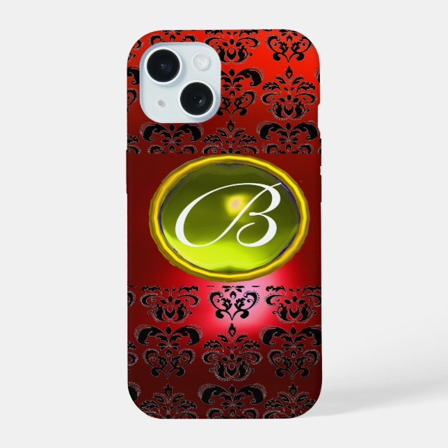 DAMASK GEM MONOGRAM Yellow red iPhone 15 Case (Back)
