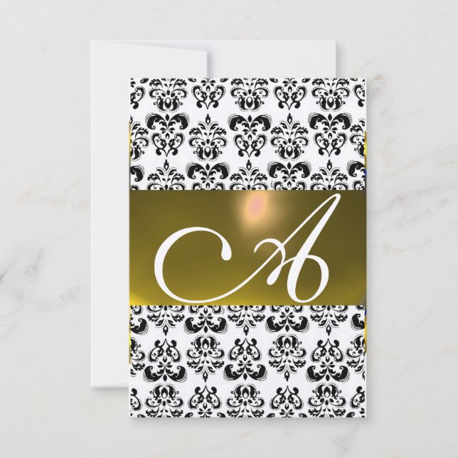 DAMASK GEM MONOGRAM yellow white rsvp gold Invitation (Front)
