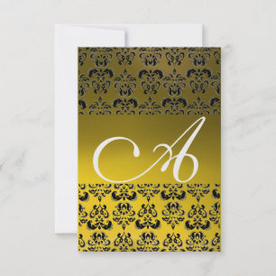DAMASK GEM MONOGRAM yellow white rsvp ice Invitation