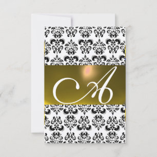 DAMASK GEM MONOGRAM yellow white rsvp Invitation